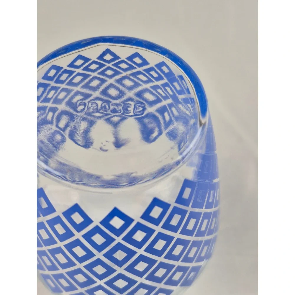 Vintage French Blue Diamond Glass Carafe Decanter Cobalt Lattice MCM Bud Vase